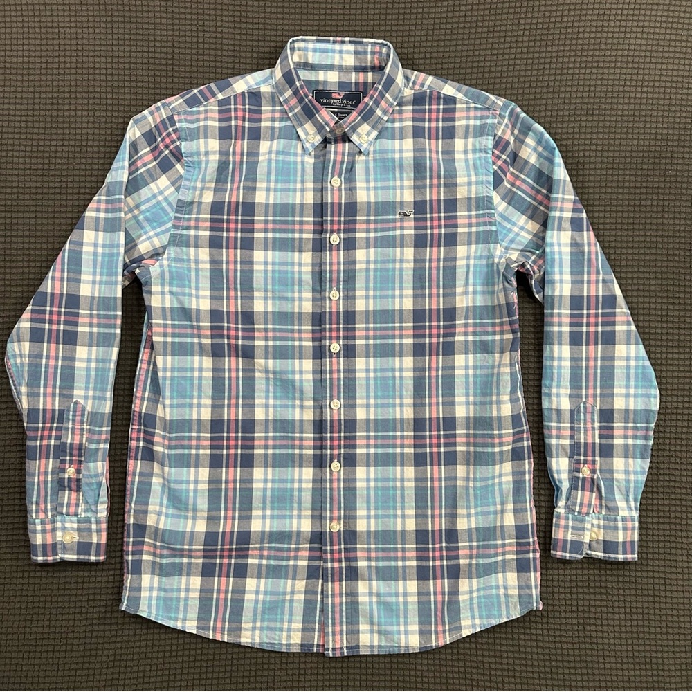 Vineyard Vines Youth Large 14 16 Whale Shirt Plaid Button Down
